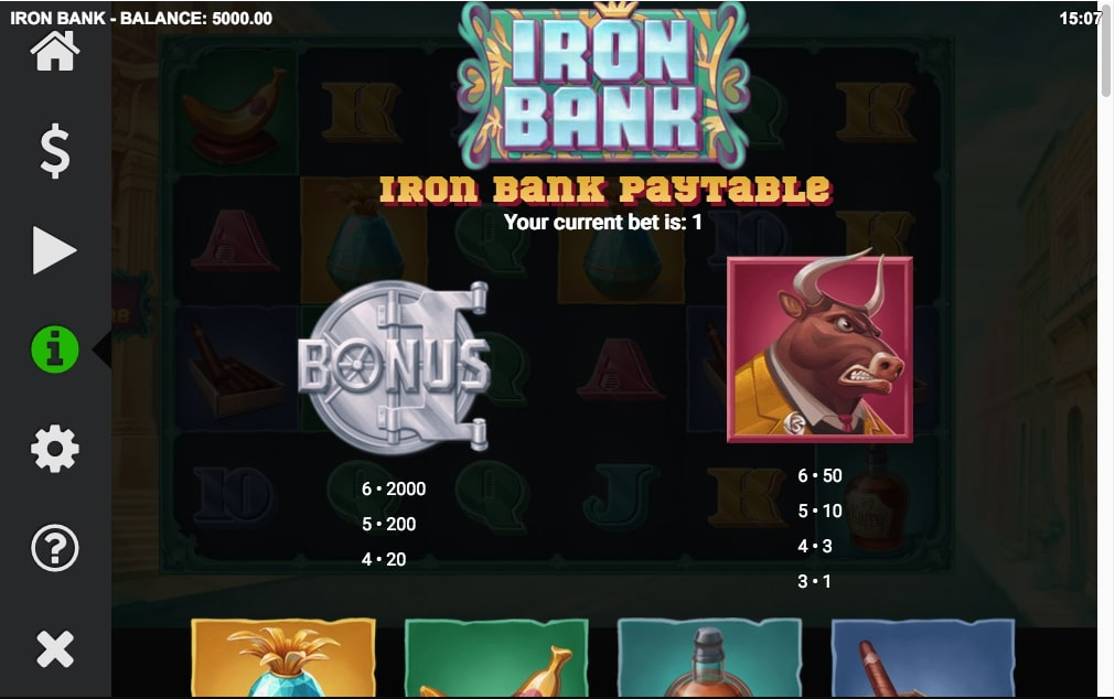 Iron Bank Paytable